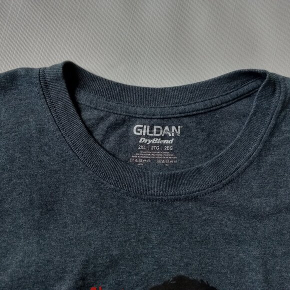 Gildan Dry Blend Heather Gray Blue TCM Leatherface Graphic Print Tee Adult 2XL - Picture 4 of 8